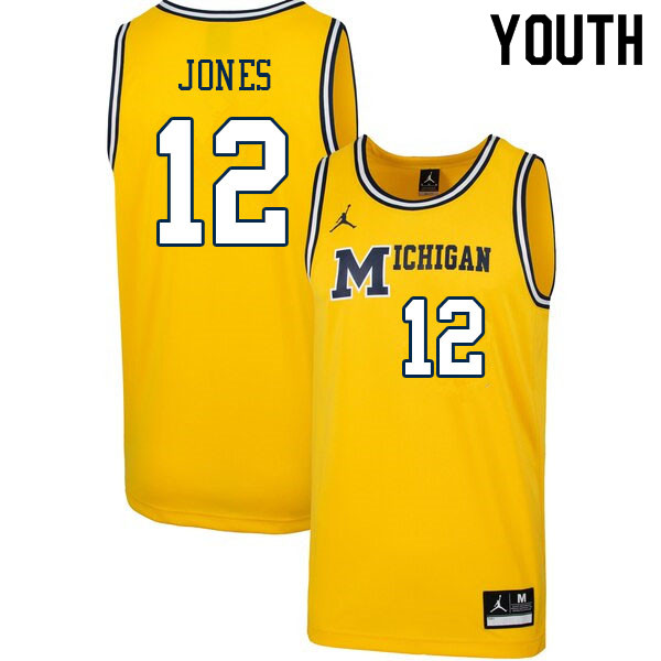Youth #12 DeVante Jones Michigan Wolverines College Basketball Jerseys Sale-Throwback
